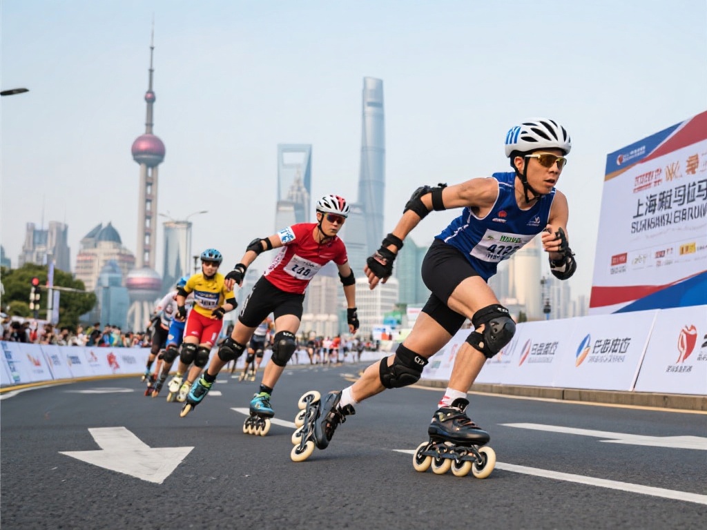 国际轮滑马拉松巡回赛激情开赛上海站 相比传统的马拉松运动,轮滑马拉松更具观赏